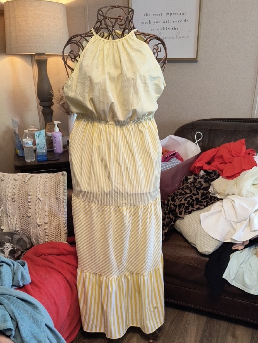 Yellow Striped Halter Maxi Dress